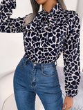 Pbong  for Autumn Office Lady Shirts Green Blue Red Women Casual Bow Long Sleeve Chiffon Blouse