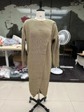 Long Knitted Sweater Women Gray Pullovers Autumn Winter Khaki Warm Fur Jumpers Maxi Y2k E-girl Jumper Work Sueter Mujer