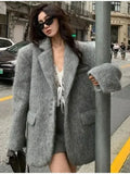 New Women's Collar Plush Jacket Elegant Loose Chic Coat Winter Thicken Fashion Office Ladies Warm Button Jacket