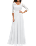 Pbong  New 6-Color 5-Size Lace Splicing Long Waist-Cinching Elegant Dress Floor-Length V-Neck Polyester Fiber Evening Gown Dress