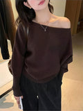 Batwing Long sleeve Knitted Pullover Women 380g Thick Off shoulder Top Korean Fashion Sweater Loose Casual Autumn Outwear Pull