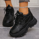 Pbong  Black White Chunky Platform Sneakers for Women Autumn Thick Bottom Dad Shoes Woman PU Leather Height Increase Sneakers 42