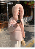 Preppy Style Sweet Parkas Women Cute Long Sleeve Vintage Faux Fox Hooded Cotton Coat Korean Winter Thick Warm New Outwear