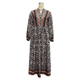 Pbong  Elegant Long Sleeve Loose Maxi Dress Women Autumn Fashion Print V-neck Long Dresses Casual