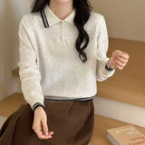 Polo Sweater for Women Long Sleeve Collared Half Zip Pullover Polo-Neck Knitted Jumper Fall Winter Teen-girl Preppy Style Outfit