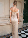 Satin Off-shoulder Sexy Maxi Dress Women Fashion Strapless Sleeveless Backless Side Split Ruched Evening Long Dress