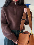 Women's Loose Knitted Pullovers Half Zipper Autumn and Winter Turtleneck Sweaters Casual Comfortable Full Sleeve Top