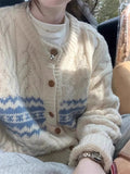 Fair Isle Cardigan for Women Comfy Cable Knit Button-up Sweater Jacket Cozy Knitwear Teen-girl Fall Winter Vintage Outfit