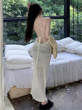 Pbong  Knitted Maxi Dresses Women's Clothing V-neck Sleeveless Robe Femme  Fashion Slim Hollow Out Summer Dress