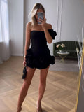 Elegant Party Evening Prom Dress Flower Patchwork Pleated Mini Dresses for Women Sleeveless Sexy Summer Dress Black White