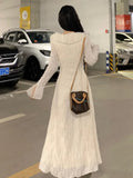 Autumn Elegant Solid Ruffles Fairy Dresses Korean Fashion Slim  A Line Midi Dress Women Princess Party Vestidos New