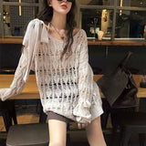 Coquette Y2k Women's Sweater Hollow out Knitwear Spring Oversize Knit Off The Shoulder Pullovers Streetwear Vintage