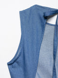 Casual Fashionable Backless Denim Dress Women's Spring New Style Hollow out Design Comfortable Leisure Polyester Long A- Line...