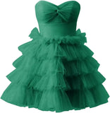 Pbong  Teen’s Short Tulle Homecoming Dress A Line Strapless Tiered Party Prom Dress Mini Cocktail Gowns for Women