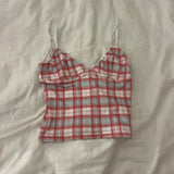 Y2k Plaid Cami Top 2000s Retro V Neck Sleeveless Shirt Vest Women Coquette Slilm Fit Crop Tops Vintage Cyber Grunge Tank Tops