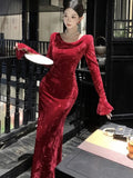 Women Autumn Vintage Velvet Long Sleeve Mermaid Prom Dress French Style Elegant Slim Bodycon Evening Party Clothes Vestidos New