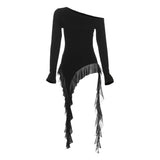Pbong  Irregular Spliced Gauze Skew Collar Off Shoulder Women Clothing Y2k Aesthetic Camisetasspring New Ropas Clothes