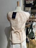 Women Sweet Pink Linen Lace-up Slim T Shirt Summer Buttons O-neck Puff Sleeve Blouse Vintage Preppy Solid Cute Tees Y2k