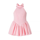 Pbong  Solid Slimming Dresses for Women O Neck Sleeveless High Waist Temperament Dress Female Fashion