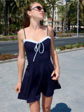 Ruffle Patchwork Y2K Streetwear Women Dress Navy Blue Fashion Tight Short Dress Sleeveless Zipper Summer Slip Dress 2025 New