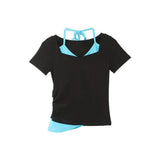 Pbong  New Summer All Match American Streetwear Y2k Aesthetic Constrast Color Spliced Halter Lrregular Women Clothing Harajuku Tops