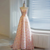 Pbong  Pink Floral Evening Gown Bridal Par Birthday Strapl Long Dr Women's Faionable Cusizable Luxury Dr