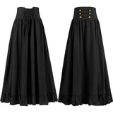 Pbong  Spring European Vintage Style Women High Waist Ruffled Long Skirt Solid White Party Dance Victorian Cosplay Costume Skirt