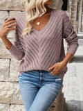 V-neck knitted off shoulder spring and autumn women's sweater can be worn externally