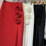 3D Flower Slit Slim Party Long Skirts Fashion High Waist Tight Women Skirt Solid Color Zipper Female Skirt Summer New