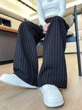 Botvotee 2025 New Women's Luxury Stripe Wide Leg Pants High Waist Flowy Dress Trousers Elegant Office Pants Fall Winter Fashion