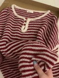 Pbong  Fresh Autumn New Loose Pullovers O Neck Long Sleeve Knit Stripe Lazy Pull Femme All-match Undershirt High Street Knitted