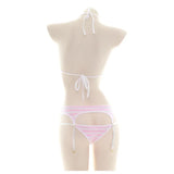 Sexy Bikini Set Women Strap Underwear Stripe Cute Lingerie Micro-Bikinis Swimwear Japanese Schoolgirl Anime Cosplay