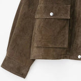 Women Fashion Faux Leather Bomber Jacket Coat Long Sleeve Front Patch Pockets Female Outerwear Chic Tops