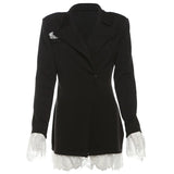 Sexy Deep V Neck Lace Bodysuits For Women Contrast Color Long Ruffled Sleeve Slim Fit Body Top Party Wear Hot Girl Autumn