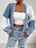 New color blocked off shoulder knitted sweater cardigan