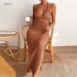 Bikini Swimming Cover-ups Women Slit Hollow Out Backless Lace-up Sexy Summer Long Dress V-neck Sleeveless Vacation Vestidos