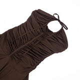 Euramerican Fashion Sexy Low Halter U Neck Sleeveless Dress Y2k Harajuku Punk Slim Waist Pleated Clothes Lrregular French Dress
