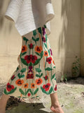 Midi Print Skirts Women Vintage Summer Holiday Back-slit Mujer Aesthetic Prairie Style Office Lady Ins Temperament Casual Daily