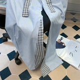 Jmprs Striped Patchwork Pants Women Korean Belt High Waist Straight Trousers Casual Loose Elegant Female Fashion Wide Leg Pants