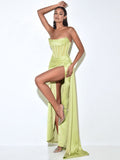 Sexy Spaghetti Strap Draped Long Bodycon Dress Summer Women V-Neck High Split Backless Dress Elegant Evening Party Club Dress