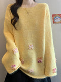 Sweet Floral Chic Sweater Women O Neck Cute Long Sleeve Knitted Jumpers Fashion Preppy Style Loose Lazy Wind Lady Fall Pullover