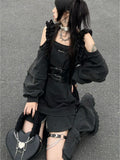 Swet Cool High Street Chic Off The Shoulder Punk Dresses Sexy Y2k Aesthetic Slim Waist Harajuku Clothing Fake Two Piece Tops