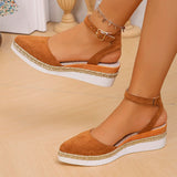 Women's Slingback Sandals Solid Color Pointed Toe Wedge Sandals Breathable Ankle Buckle Casual Comfortable Shoes for Women