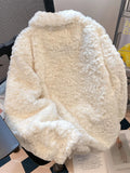 Warm Faux Lamb Cute Coat Women Sweet Long Sleeve Winter Thick Jacket Casual Pockets Japan Kawaii Loose Soft Vintage Tops