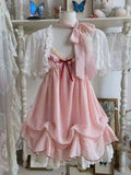 Retro Japanese Lolita Outfits Women Sweet Kawaii Tops Ruffle Mini Dress Suits Y2k Preppy Casual 2 Piece Sets