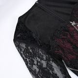 Goth Dark Elegant Mall Gothic Women Evening Dresses Grunge Aesthetic E-girl Velvet Midi Dress Lace Splice Sexy Split Alt Outfits