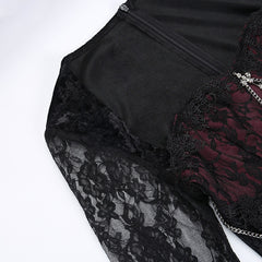 Goth Dark Elegant Mall Gothic Women Evening Dresses Grunge Aesthetic E-girl Velvet Midi Dress Lace Splice Sexy Split Alt Outfits