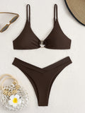 Sexy Bikini Women Ring Link Swimwear Female High Cut Swimsuit Solid Bathers Swimming Bathing Swim Suit Summer Beachwear