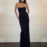 Pbong  y2k Party Dresses for Women Rhinestone Off Shoulder Strapless Twist Front Bodycon Dress with Choker Ladies Dresses
