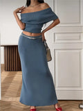 Slash Neck Crop Top And Long Skirt New Matching Sets Cotton Blend Vacation Beach Spring Summer Outfits Knit Elegant Women Sets